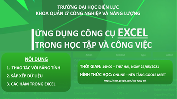 TRAINING "ỨNG DỤNG CÔNG CỤ EXCEL TRONG HỌC TẬP VÀ LÀM VIỆC"